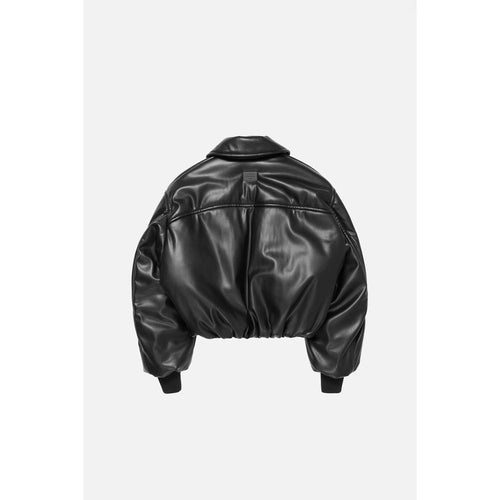 faux leather bomber jacket-BLACK-