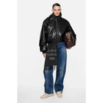 faux leather bomber jacket-BLACK-