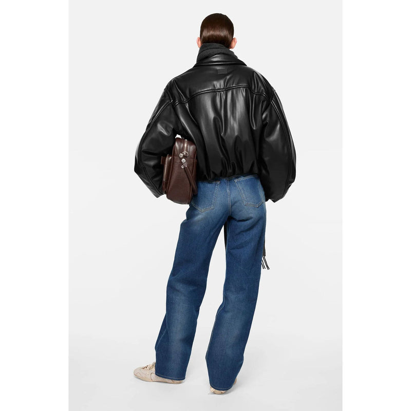 faux leather bomber jacket-BLACK-