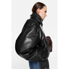 faux leather bomber jacket-BLACK-