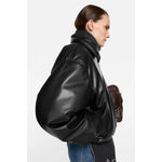 faux leather bomber jacket-BLACK-