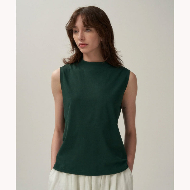 DRY COTTON JERSEY | MOCKNECK SLEEVELESS PULLOVER -BLACK-