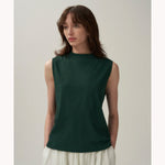 DRY COTTON JERSEY | MOCKNECK SLEEVELESS PULLOVER -GREEN-