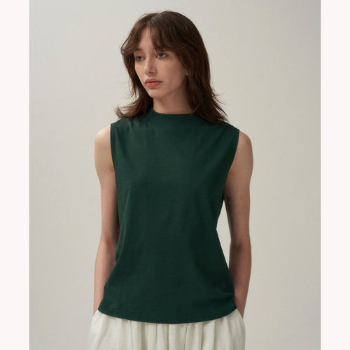 DRY COTTON JERSEY | MOCKNECK SLEEVELESS PULLOVER -GREEN-