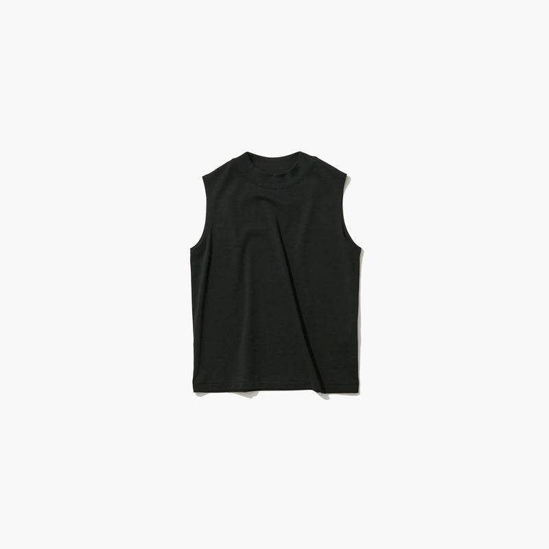 DRY COTTON JERSEY | MOCKNECK SLEEVELESS PULLOVER -GREEN-