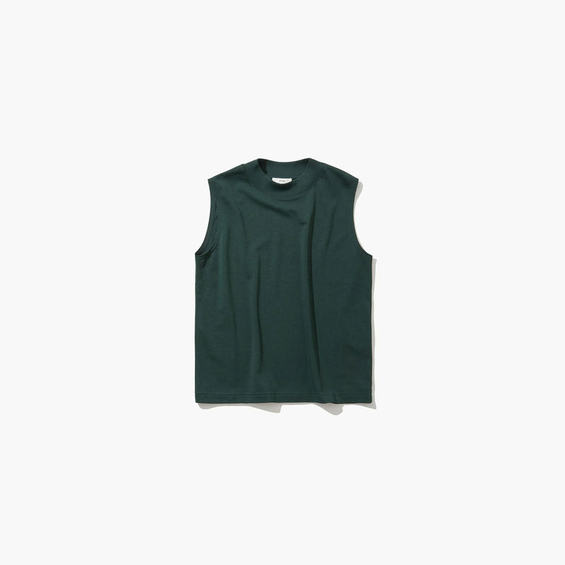 DRY COTTON JERSEY | MOCKNECK SLEEVELESS PULLOVER -GREEN-