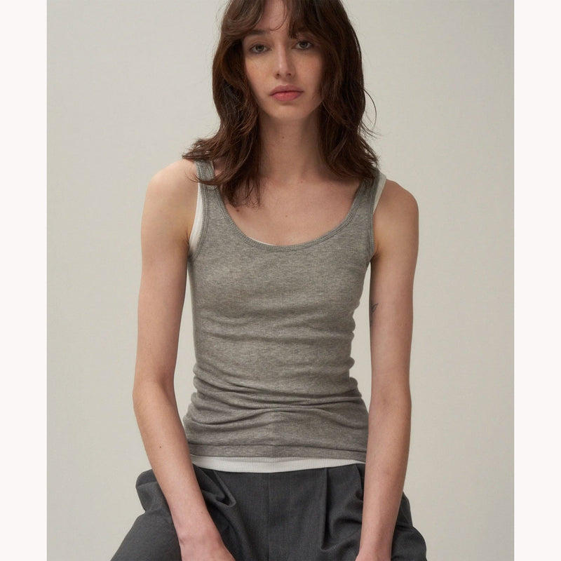 COMPACT RIB | TANK TOP-GRAY-