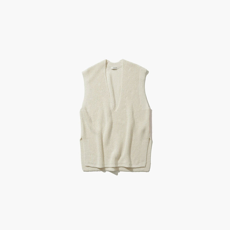 SILK WASHI LILIYARN | V-NECK VEST-WHITE-