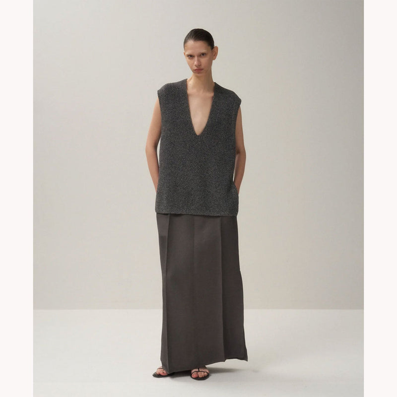 SILK WASHI LILIYARN | V-NECK VEST-WHITE-