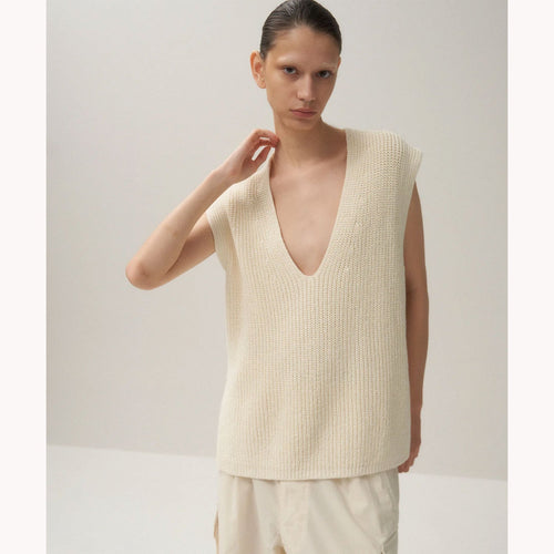 SILK WASHI LILIYARN | V-NECK VEST-WHITE-