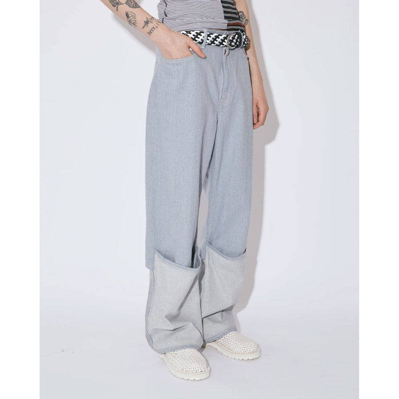 recycling denim flip hem pants-saxe-