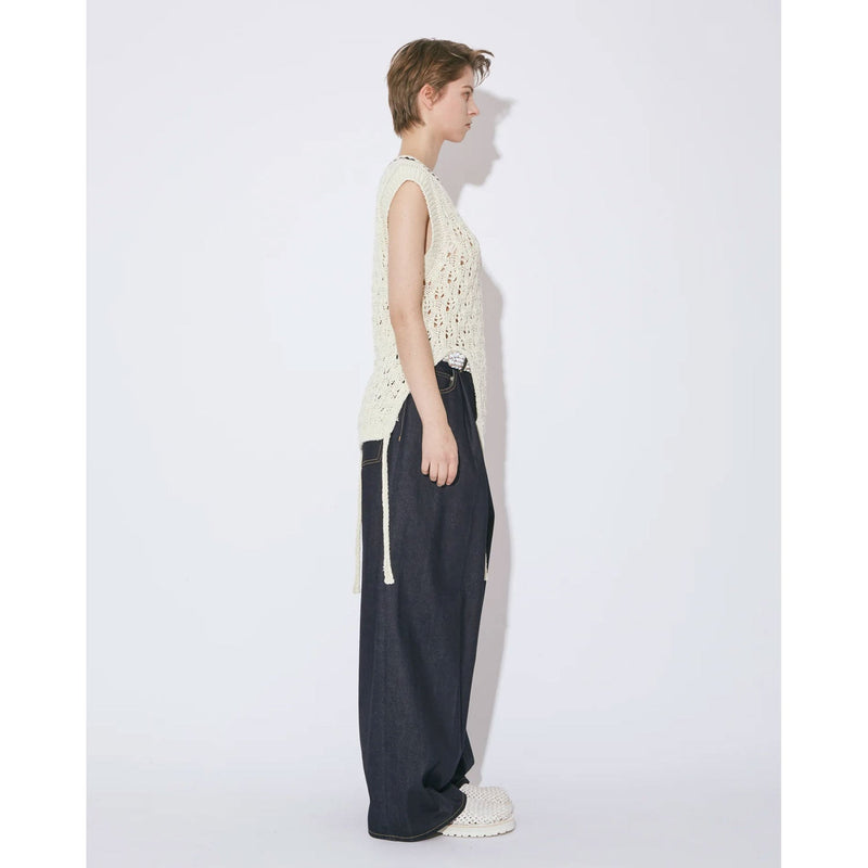 double-end cotton wool linen top-ecru-