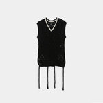 double-end cotton wool linen top-black-