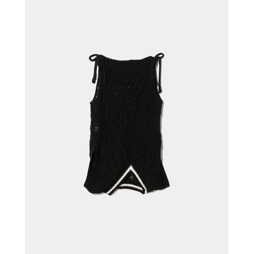 double-end cotton wool linen top-black-