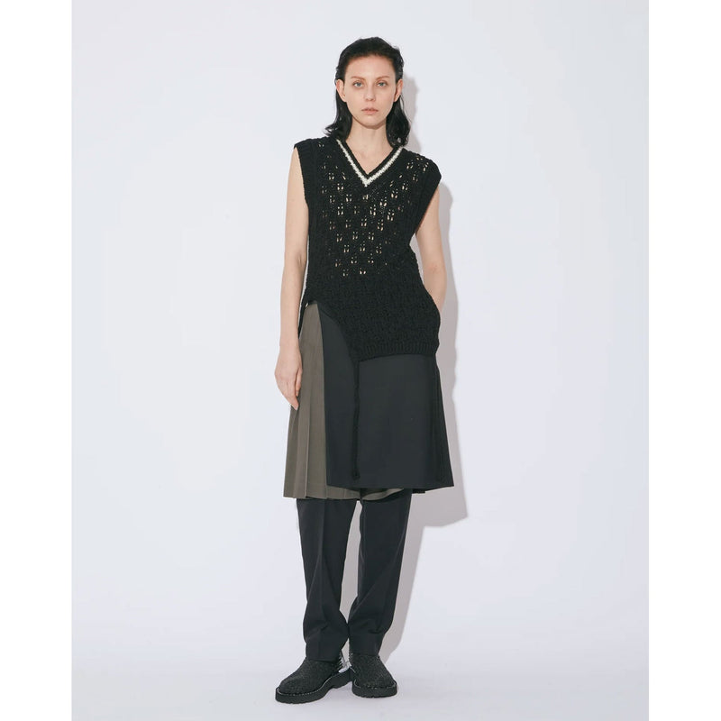 double-end cotton wool linen top-black-