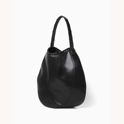 Synthetic Leather Asymmetrical Tote Bag - black