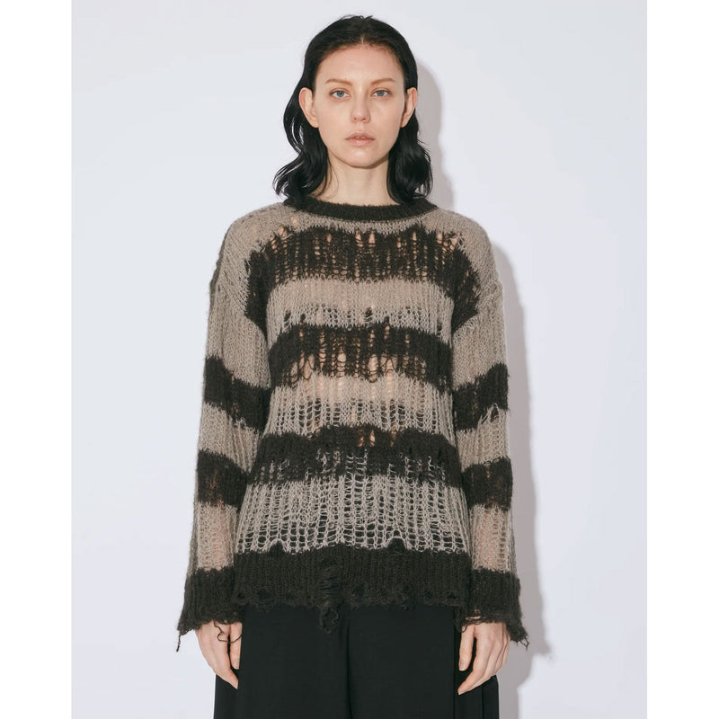flip wooledmohair damaged pullover-dark brown-