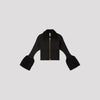 FLUTED PILE GULITTER CROPPED ZIP SHIRT CARDIGAN-BLACK-BLACK-