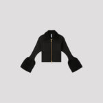 FLUTED PILE GULITTER CROPPED ZIP SHIRT CARDIGAN-BLACK-BLACK-
