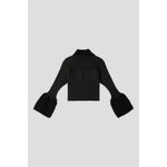 FLUTED PILE GULITTER CROPPED ZIP SHIRT CARDIGAN-BLACK-BLACK-