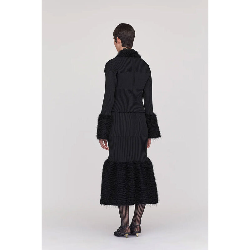 FLUTED PILE GULITTER CROPPED ZIP SHIRT CARDIGAN-BLACK-BLACK-