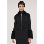FLUTED PILE GULITTER CROPPED ZIP SHIRT CARDIGAN-BLACK-BLACK-