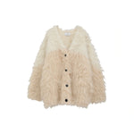 BI COLOR SHAGGY KNIT CARDIGAN-IVORY-