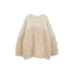 BI COLOR SHAGGY KNIT CARDIGAN-IVORY-