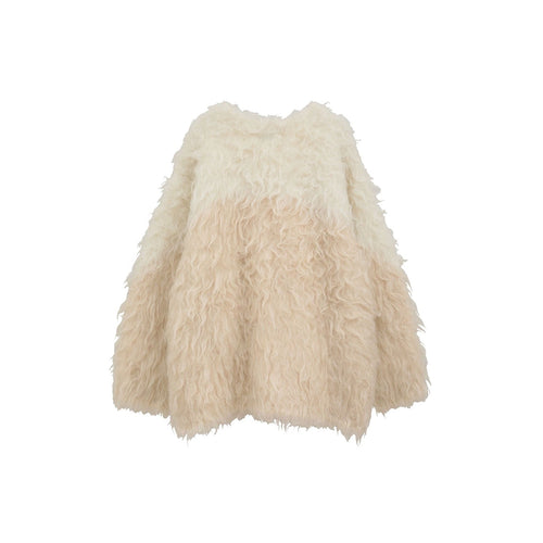 BI COLOR SHAGGY KNIT CARDIGAN-IVORY-