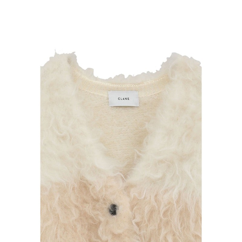 BI COLOR SHAGGY KNIT CARDIGAN-IVORY-