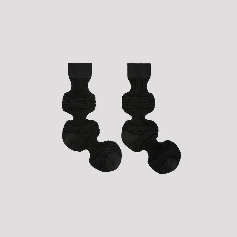GARTER RIB SOCKS -BLACK-