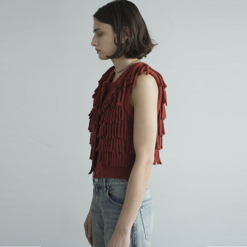 W FACE FRINGE KNIT VEST