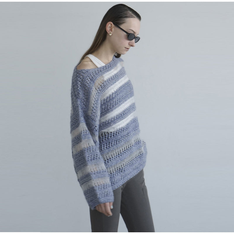 SHEER BORDER MOHAIR KNIT