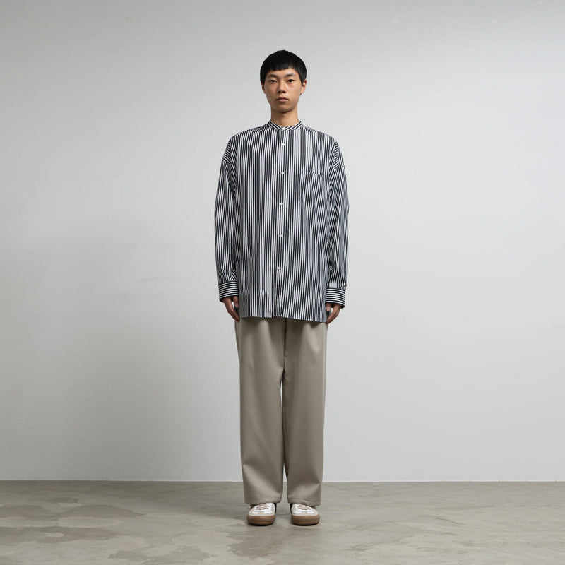 HIGH COUNT BAND COLLAR ROUND CUT OVERSIZED SHIRT