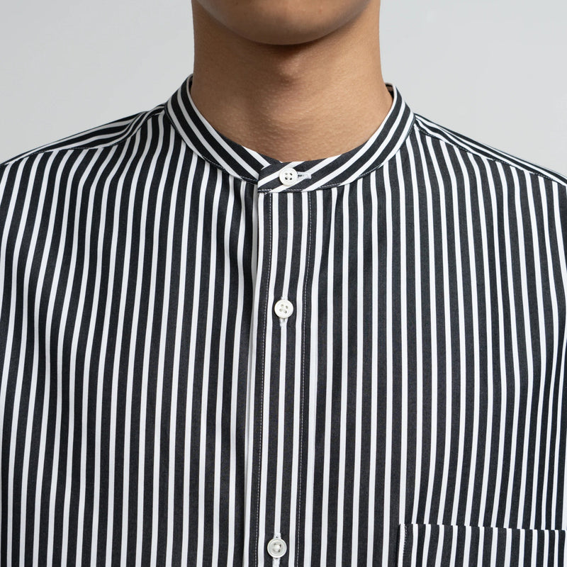 HIGH COUNT BAND COLLAR ROUND CUT OVERSIZED SHIRT