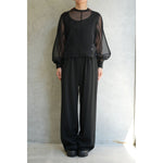 STRETCH WIDE-LEG PANTS-GREEN-