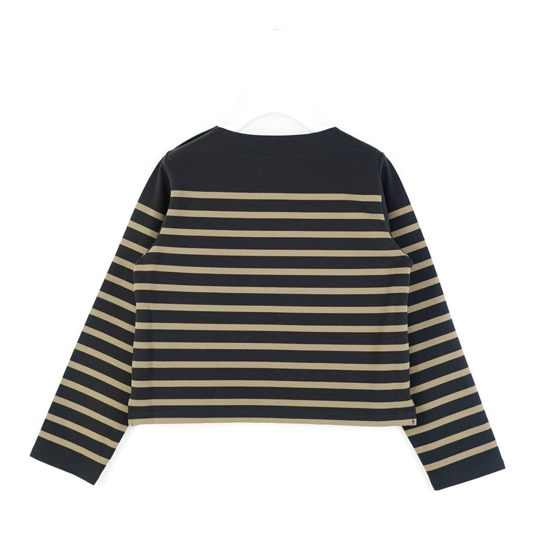 トップス HYKE CROPPED BASQUE SHIRT 1 cream black CROPPED BASQUE SHIRT-BLACK×BEIGE- – THEMARKET