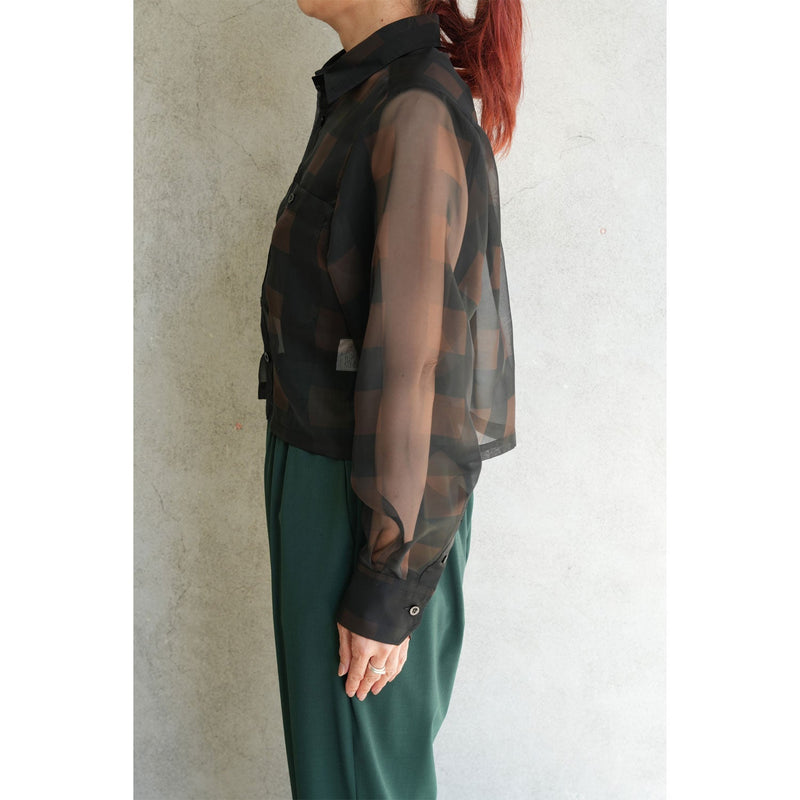 SHEER PLAID SHIRT-C/BROWN-