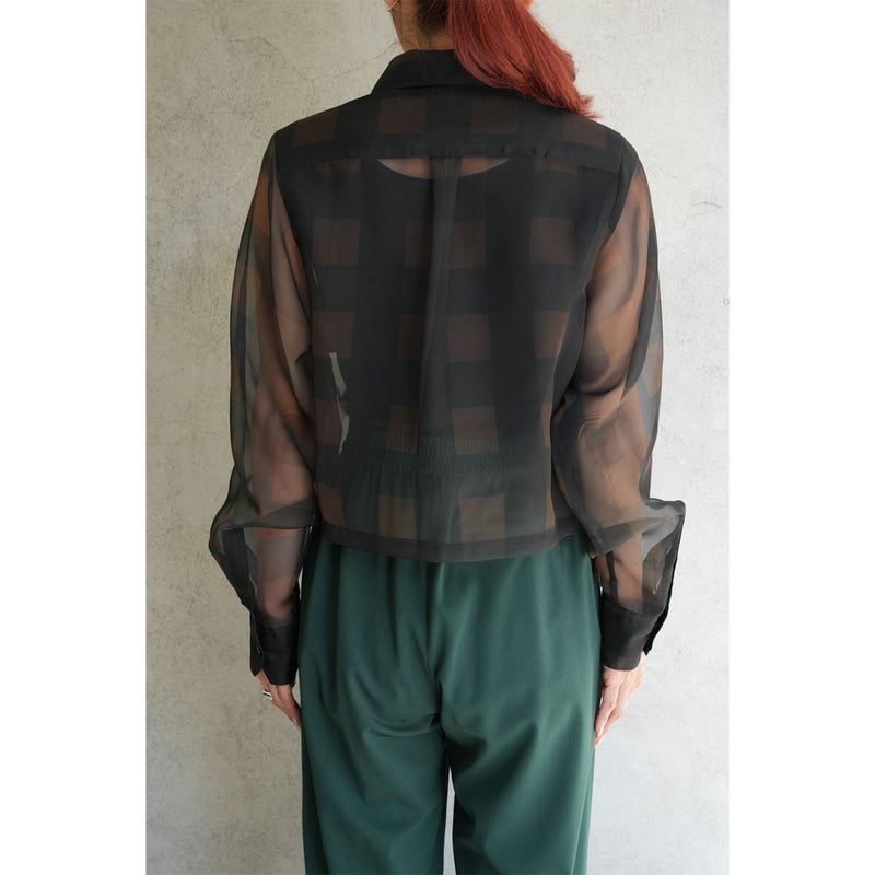 SHEER PLAID SHIRT-C/BROWN-