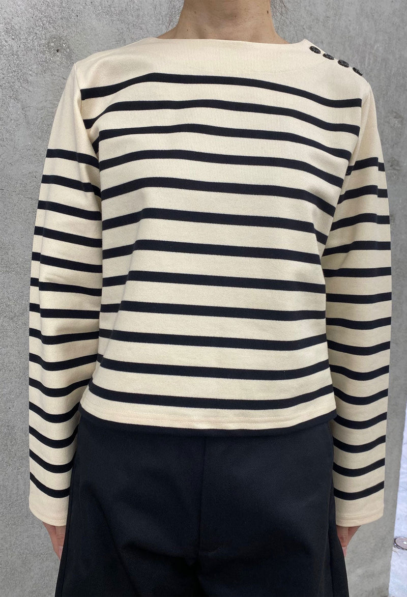 CROPPED BASQUE SHIRT-BLACK×BEIGE- – THEMARKET