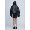 Leather Zip Up Hoodie-BLACK-