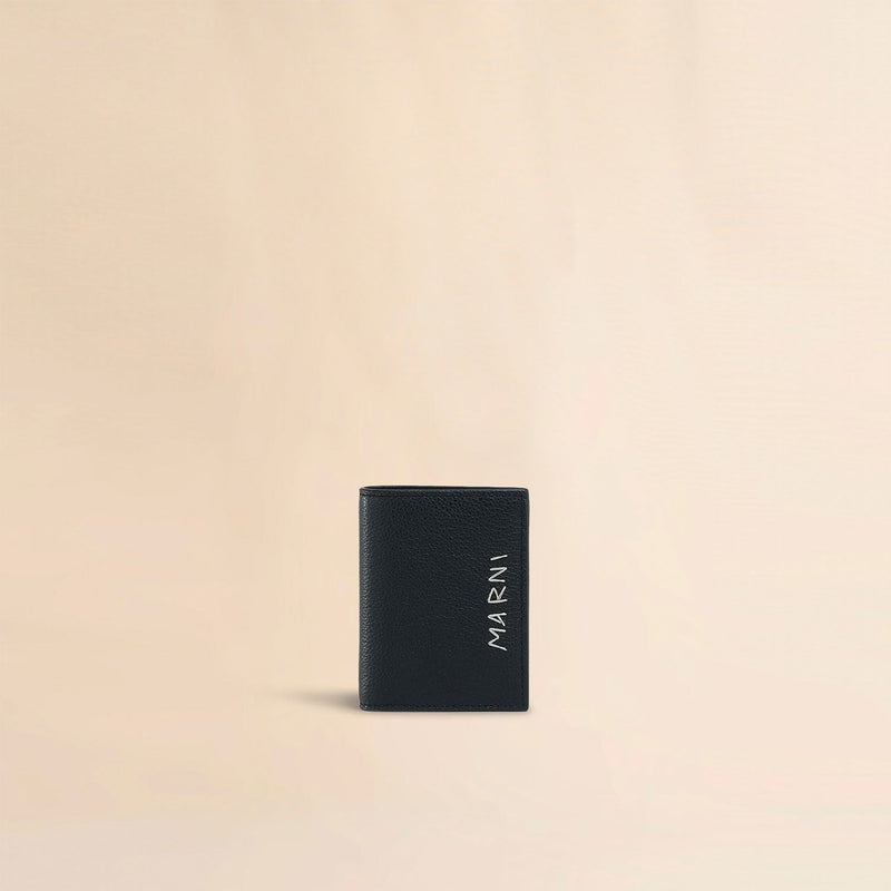Black leather bifold wallet with Marni Mending embroidery