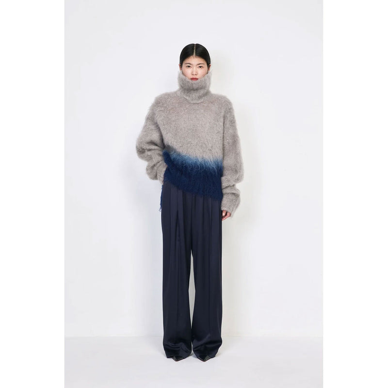 Fur Knitted High Neck Top - grey