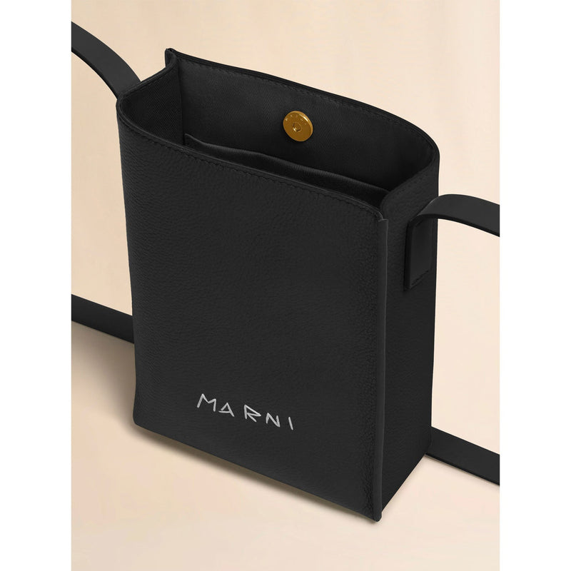 Black leather Museo nano bag with embroidered Marni symbol