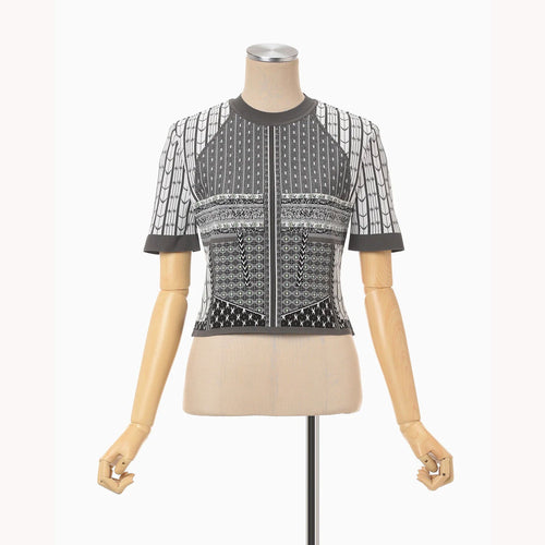 Geometric Pattern Knitted Top -gray-