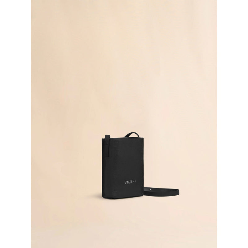 Black leather Museo nano bag with embroidered Marni symbol