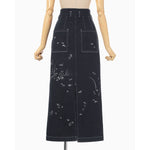 Nature Pattern Jacquard Denim Skirt - blue