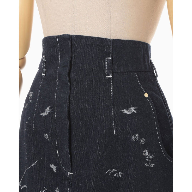 Nature Pattern Jacquard Denim Skirt - blue