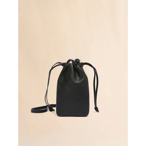 Black leather drawstring smartphone holder with Marni mending