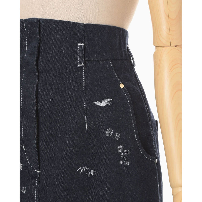 Nature Pattern Jacquard Denim Skirt - blue